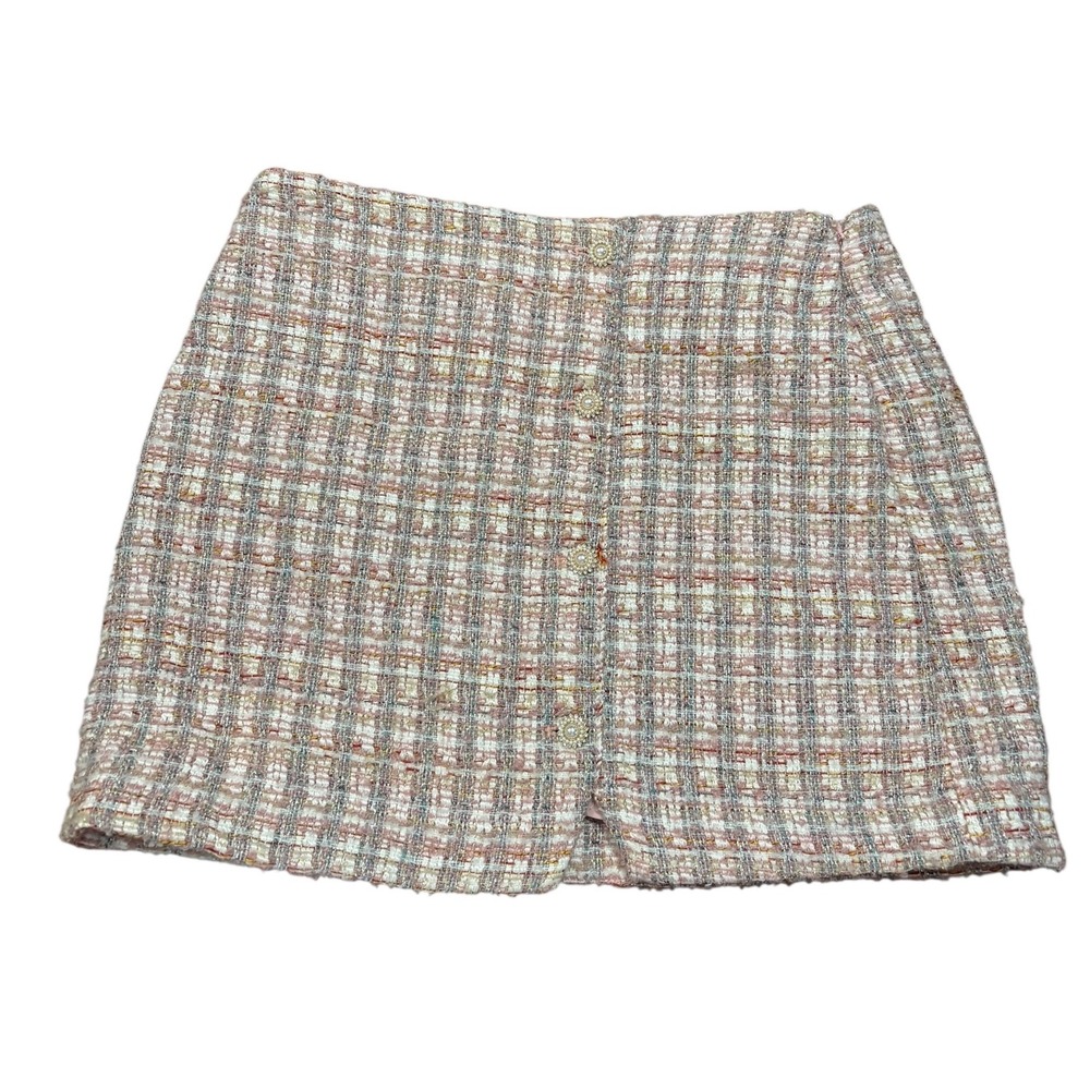 House of Harlow 1960 Tweed Mini Skirt‎ Button Front Pixie Dust Large NWT